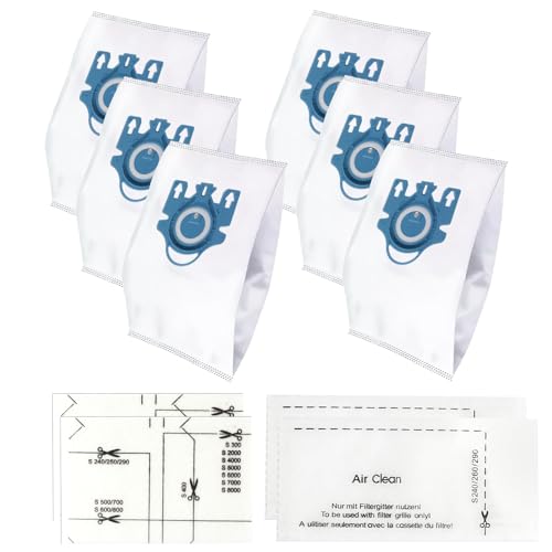 6 Pcs for Miele Hoover Bags, FJM GN Vacuum Dust Bags Compatible with Miele Classic C1, Complete C2 C3, S Series Vacuum Cleaner Dust Bags, with 2 Motor Protection Filters, 2 Motor Protection Filters