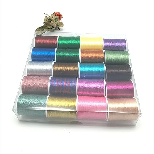 BPABDEITR Hilos de Coser Multiuso, Juego de 20 carretes de Hilo metálico for Bordar, Hilo de Coser