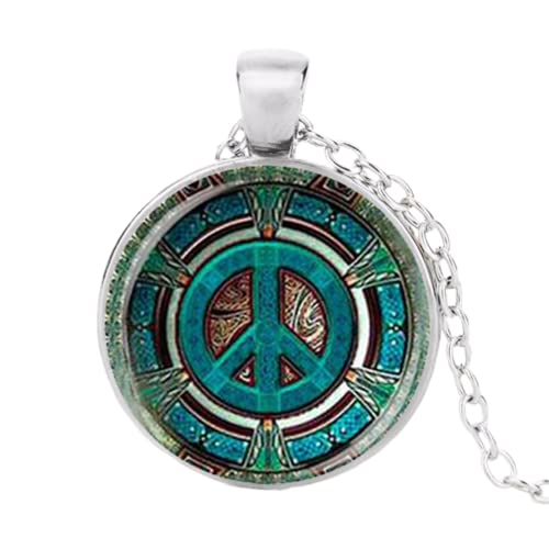 Peace Sign Glass Dome Pendant Necklace DIY Handmade Fashion Jewelry Vintage Charm Trendy Gift for Men Women, Zinklegierung Cover