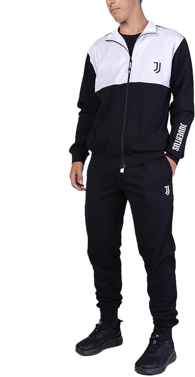 Juventus, Tuta Da Casa Da Uomo, Pigiama Homewear In Felpa Garzata, Felpa Con Full Zip E Pantalone Con Coulisse In Vita, Con Logo Juventus Lato Cuore, Nero, Taglia 2XL - 4