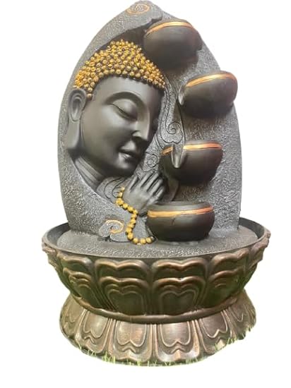 Polyresin Table Top Indoor Water Fountain 4 Step Fountain with Side Face of Buddh Size 12 Inch