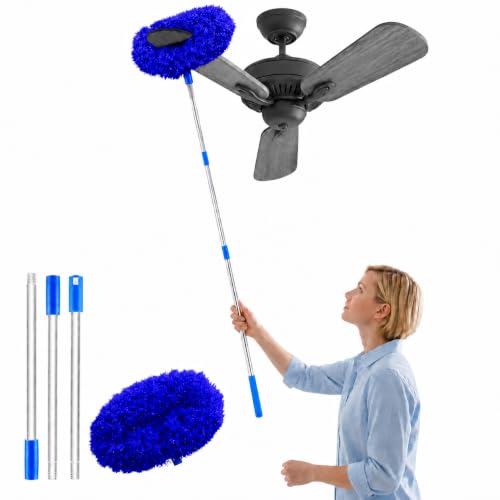 Image of Maxoshine Fan Cleaner Brush with Long Rod Flexible Fan Cleaning Mop Microfiber Dust Cleaner Foldable Duster Microfiber Duster for Cleaning of Home, Kitchen, Car (Dark-Blue)