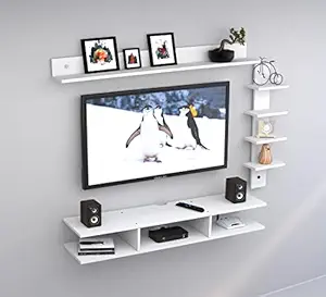 Redwud Hazel Engineered Wooden Wall Mounted TV Unit/TV Entertainment Unit for Living Room (White) - Ideal for Upto 50 (D.I.Y)