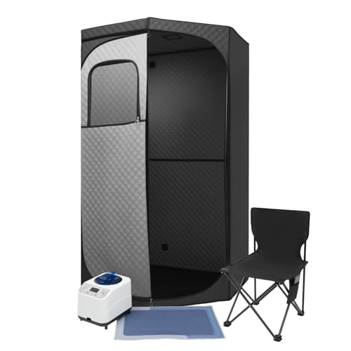 Sauna de vapor portátil, caja portátil con mando a distancia, tienda de sudoración, silla de sauna, 3 l, 1350 W, vaporizador, con mando a distancia, silla plegable, bolsa portátil, alfombrilla