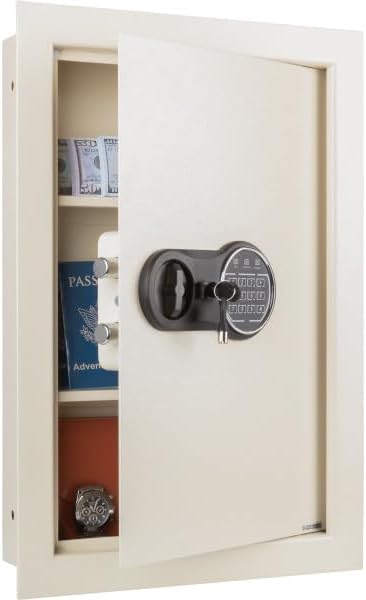 In-Wall Safe - Home or Business Safe with Keypad and 2 Manual Override Keys - Protects Cash, Jewelry, Passports, and More by Stalwart (Cream)