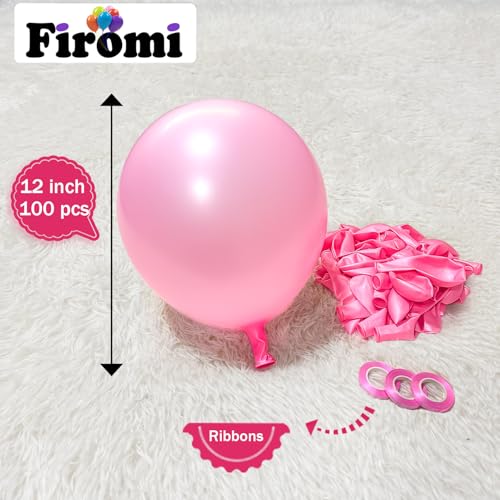 Image of Firomi Pearl Light Pink Balloons 12-inch 100 Pack (with 3 Ribbons)