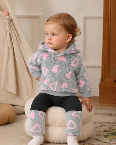 Image of Jecson Toddler Girl Clothes Baby Girl Fleece Hoodie Outfits Thick Thermal Winter Leggings 2Pcs Clothing Sets 6M-4T