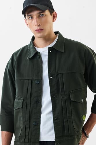 Image of SNITCH Men Casual Jacket | Relaxed Fit Point Collar Solid Style Full Sleeve | 100% Cotton Twill Weave Durable Design With 4 Pockets For Everyday Outings Wear