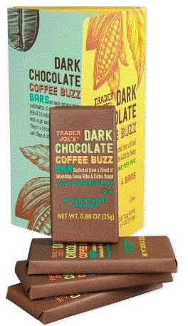 Dark Chocolate Coffee Buzz Bars, Caffeinated Chocolate Bars, 70mg Caffeine per Bar, 4 Bars per Pack, 3.5 oz Each, 2 Pack