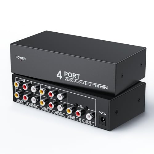 LUKFOCAB 3 RCA Splitter Box 1 in 4 Out, 4 Way AV Composite Video Audio Distribution Duplicator, Compatible with TV Projector Receiver Gaming Console Video Capture Card