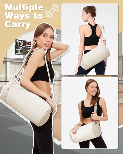Image of Small Gym Bag for Women, Waterproof Mini Duffle Bag Womens Spotrs Workout Bags Small Travel Duffel Bag with Wet Pocket Carry on Weekender Bags for Dance Swimming,Gym,Yoga,Fitness White