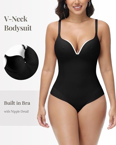 Image of SHAPESHE Women's Strapless Shapewear Backless Bodysuit Seamless V Neck Body Shaper Tummy Control Bodysuit with Bra Fajas Colombianas