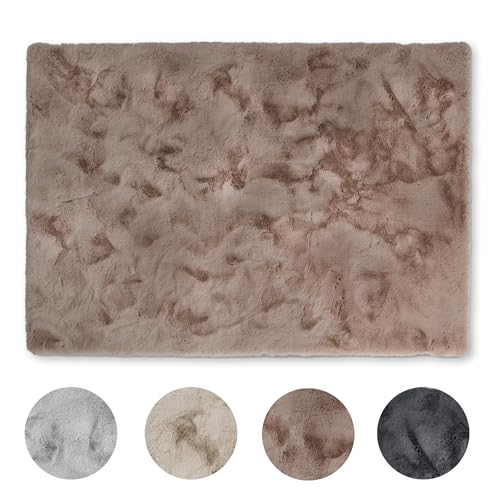 Schöner Wohnen Kollektion Hochwertiger Kunstfell Teppich flauschig - Teppich Wohnzimmer - Hochflorteppich Lammfell Schaffell - Dekofell rechteckig Braun 80 x 150 cm