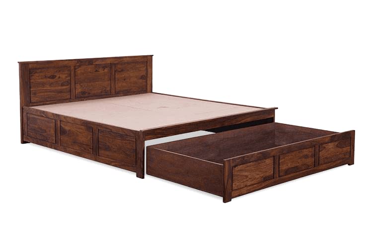 Image of Sheesham Wood King Size Bed with Open Dual Storage for Bedroom Home Wooden Double Bed Cot Palang for Living Room and Hotels (Honey Finish) | 1 Year Warranty