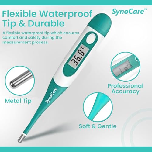 Image of Waterproof Flexible Digital Thermometer, Quick & Instant Measurement of Oral & Underarm with Accurate Temperature in Celsius & Fahrenheit | Thermometer for Adults, Kids & Babies (Pack of 1)