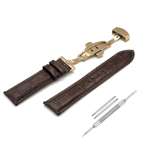 Image of Lineon 22mm Half Padded Premium Leather Mens Watch Strap with ButterFly Lock For Branded Watches Tool and Pins Include