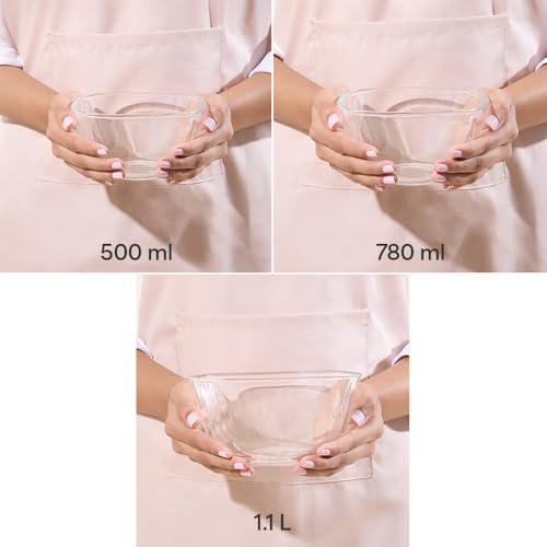 Image of Borosil Square Shape Serving & Mixing Bowl | Borosilicate Glass Bowl for Kitchen & Dinning | Bowl for Mixing Dough, Salad, Batter | Microwave & Dishwasher Safe | Transparent (500ml + 780ml + 1.1 L)