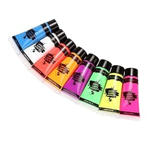 Hellery Halloween UV Glow Blacklight Gezicht en Lichaam Verf-8 Kleur 10ml 0.34oz 8 Buizen-Dag of night Stage Clubbing of…