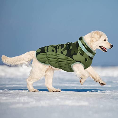 Image of LeLePet Dog Coat, Windproof Camo Cold Weather Coat, Fleece Lined, Reflective, Adjustable, Turtleneck, Size S