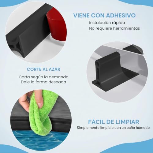 Miniatura 3 de Zyiphor 2m Barrera Agua Ducha, Barrera De Agua Para Ducha Flexible Y Cortable, Borde Plato Ducha Autoadhesivo, Perfil Silicona Duchapara Cocina Baño Separación En Seco Y Húmedo Negro
