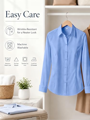 BBIBBI Long Sleeve Shirts for Women Work Blouses Oversized Button Down Dress Shirt Blouse Formal Collar Casual Womens Light Blue Size S-Petite — view 6