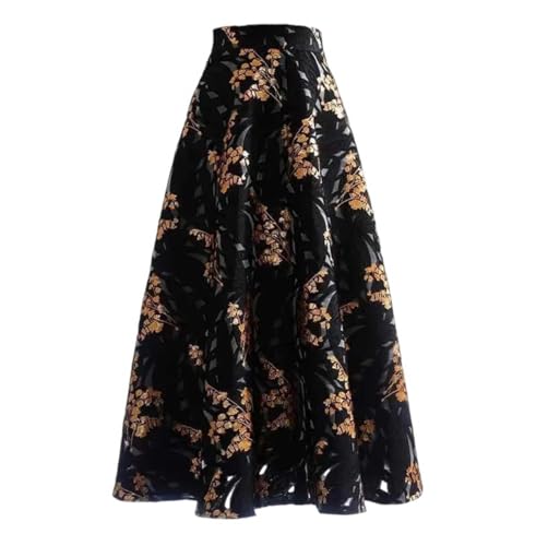 Women's Weekend Maxi Skirt Vintage Prints Zipper High Waist Textured Pattern A-Line Long Skirts