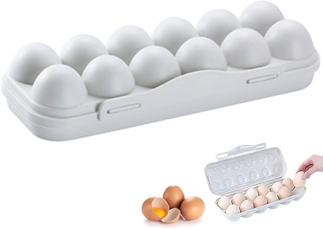 12 Grid Eggs Carrier Container, Plastic Egg Box, Plastic Egg Holder Trays, Storage Egg Box, Egg Carrier, Plastic Portable Stackable Refrigerator Egg Holder, Egg Boxes with Lid for Keep Egg Fresh