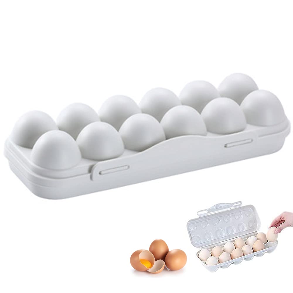 Yanjinghe 12 Grid White 12 Grid Egg Carrier Container, Plastic Box With Lid, Portable Stackable Refrigerator Holder Tray For Fresh Storage