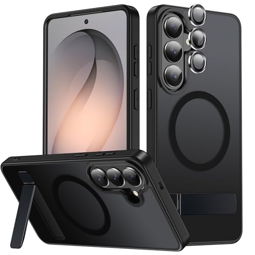 LEKEVO Samsung Galaxy S26 Plus�p �X�^���h�t���P�[�X MagSafe�Ή� �J���������Y�v���e�N�^�[ �������}�b�g�X�����V���R���ϏՌ��g�ѓd�b�J�o�[�A�u���b�N