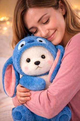 Image of ZEXSAZONE Hoodie Bear Teddy Plush Toy | Soft Stuffed Animal with Removable Cap & Long Ears for Birthdays & Special Occasions | for Boys, Girls & Kids | Navy Blue | 30 cm