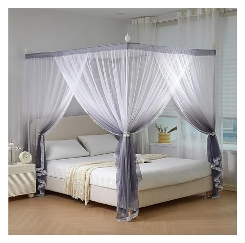 Genérico Postes para Cama con Dosel de 4 Esquinas, mosquitera, Soportes para Cortina con Cortina, mosquitera de Princesa para decoración de Dormitorio (Color: Gris, tamaño: Queen)