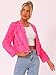 Allegra K Women's Faux Fur Coat Long Sleeve Cropped Fluffy Jacket Collarless Casual Winter Warm Outwear Large Hot Pink