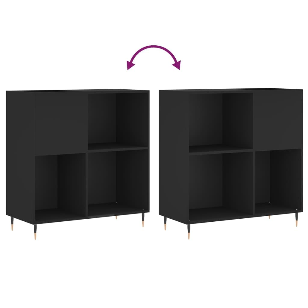 ARKEM Mobile Porta Dischi Nero 84,5x38x89 cm in Legno Multistrato, Supporto per Giradischi con Spazio di Archiviazione