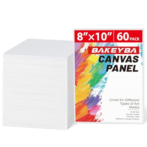 BAKEYBA Canvas Boards for Painting 60 Pack 8x10 Inch Painting Canvas Panels 100% Cotton White Blank Art Supplies for Acrylics Oil Watercolor Tempera Paints