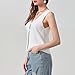 Women Crochet Vest Top Y2k Knit V Neck Sleeveless Button Down Vintage Casual Streetwear White S
