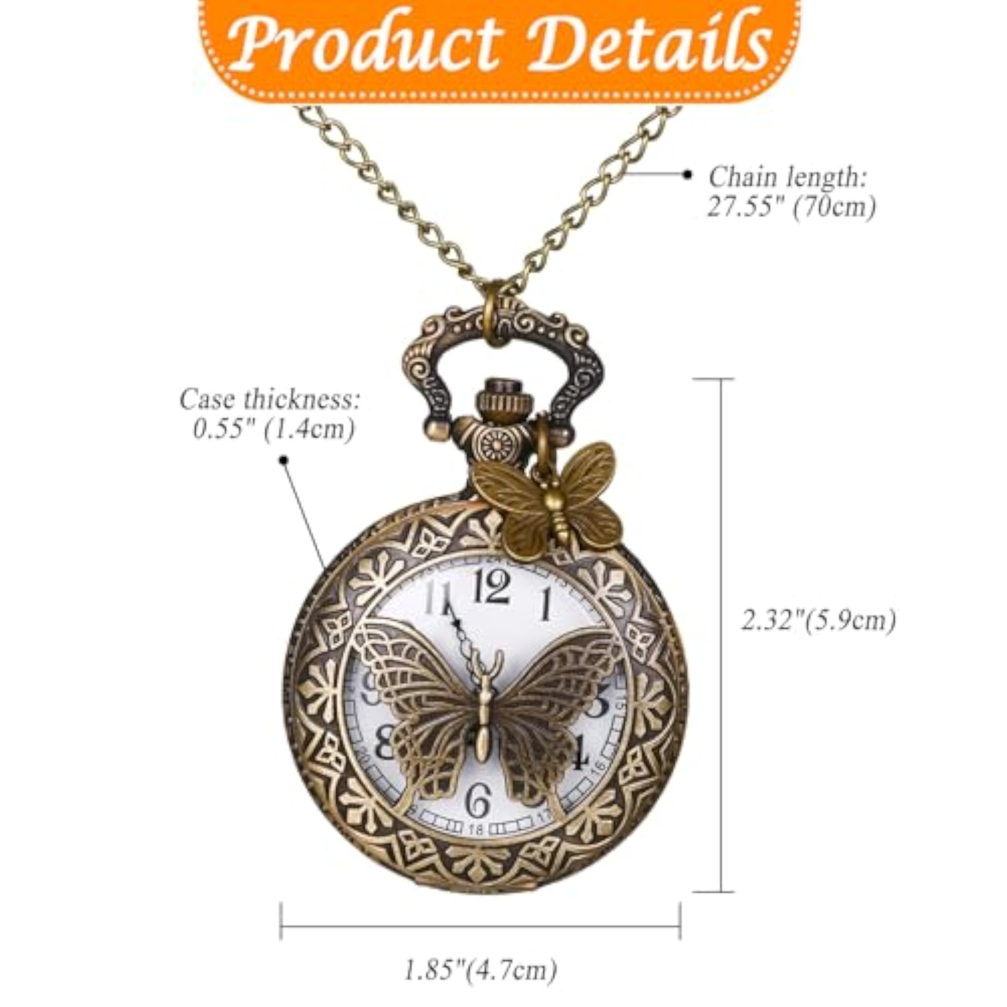 Bronze Vintage Hollow Butterfly Pocket Watch with Chain