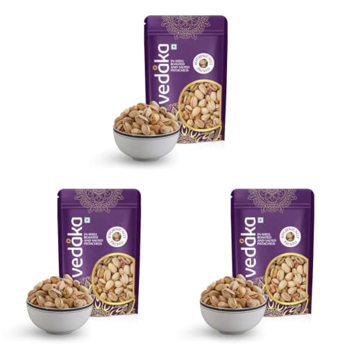 Image of Amazon Brand - Vedaka Roasted And Salted California Pistachios | 250 G | Rich In Protein & Dietary Fiber (Pack of 3)