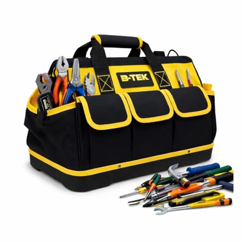 Bolsa de Ferramentas Profissional Impermeável 16 Compartimentos Maleta Organizador Portátil Preta e Amarela com Fundo Reforçado para Eletricista, Carpinteiro e Uso Diário
