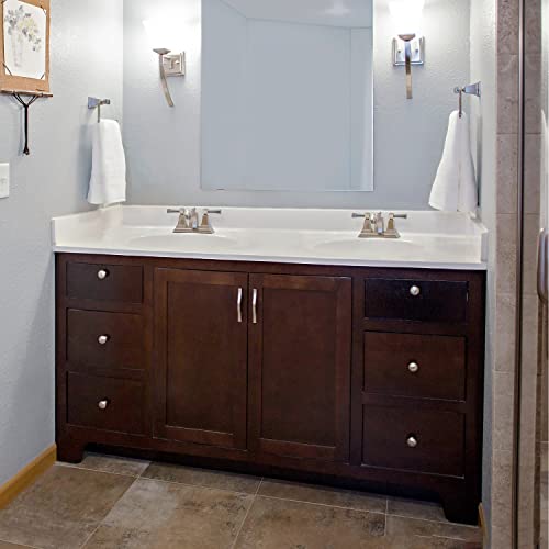 Image of Design House Cultured Marble Vanity Top, 61 in W x 22 in D, 2 Integrated 4 in Centerset Oval Sink & Backsplash, Ivory Swirl, 597401