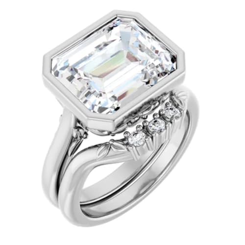5 CT Moissanite Handmade Engagement Ring Wedding Bridal Ring Set for Women, Bezel Style Design, Promise Gifts for Her Antique (White, Emerald Cut)