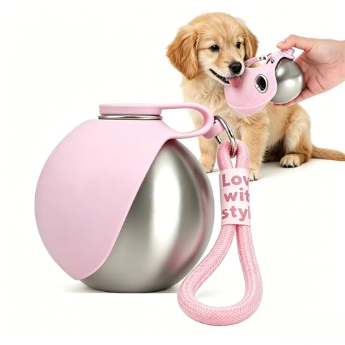 Gourde Chien Portable, 285ML Bouteille d'eau 2 en 1 Pliable, pour Chiens et Chats, Gamelle Étanche avec Bol Pliable en Silicone pour Les Promenades et Randonnées en Extérieur (Rose)