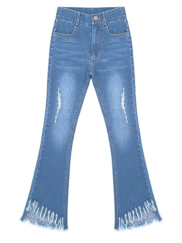 Kids Girls Ripped Flare Jeans Bell Bottoms Denim Pants3