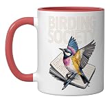 Birdwatching Society Watercolor Birds Field Notes Ceramic Mug, Red/White