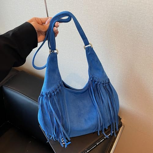 Image of Women Vintage Suede Fringe Hobo Bag Tote Shoulder Bag Crossbody Bag and Hippie Western Cowgirl Purse Shoulder Bag