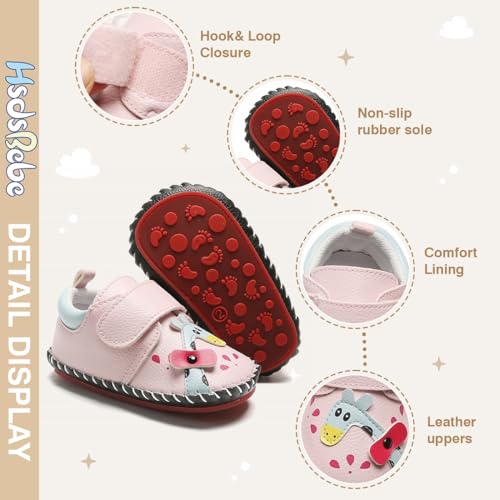 Image of HsdsBebe Baby Boys Girls Pu Leather Hard Bottom Walking Sneakers Toddler Rubber Sole First Walkers Infant Cartoon Slippers Crib Shoes