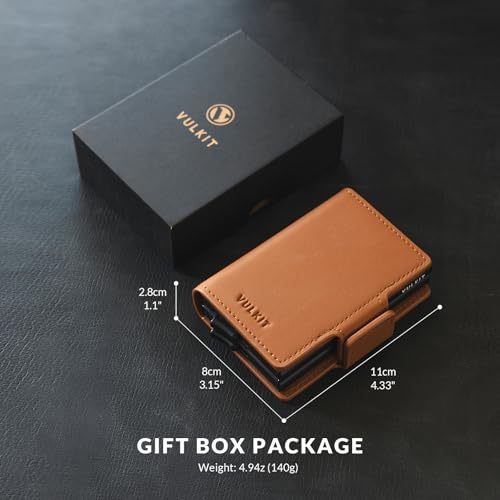 Image of VULKIT Credit Card Holder RFID Blocking Leather Automatic Pop Up Wallet Magnetic Wallet Double Card Case for Men and Women