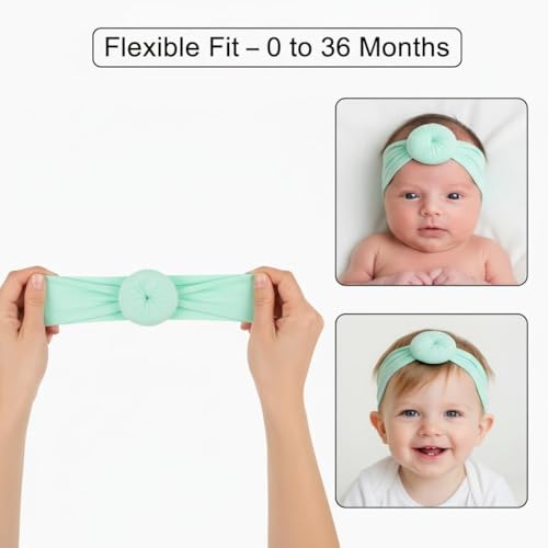 Image of BAKEFY - 6 Baby Flower Headbands for Baby Girls | Soft Nylon Headbands for Newborn Babies, Infant, Toddler | Hair Band, Hair Accessories for Girls