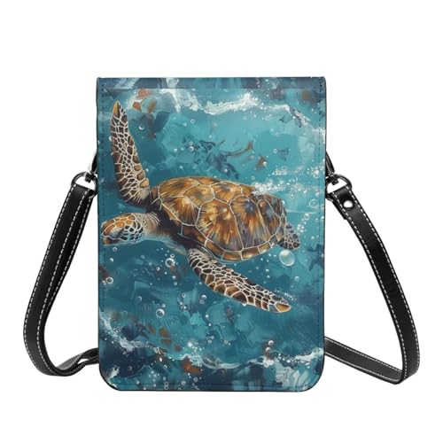Sea turtle water ocean blue crossbody cell phone purse for womens lightweight small soft leather fashion travel wallet with adjustable strap4