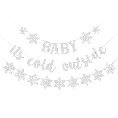 Baby It's Cold Outside Banner and Snowflake Banner-Winter Baby Shower,Winter Wonderland Decorations?Sliver Glitter?