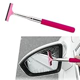 Jewkot 1 PC Car Rearview Mirror Wiper, Telescopic Side Mirror Squeegee, Long Handle Cleaning Tool, Multifunctional Wiper Blade, Universal for Most Cars, Trucks, SUVs (Pink)